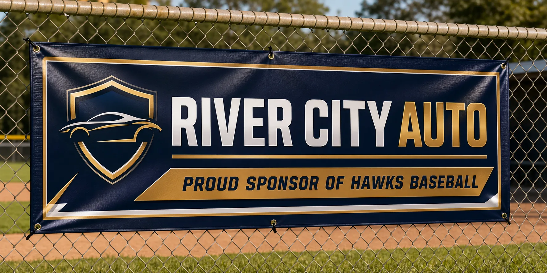 Sponsor banner on a field fence
